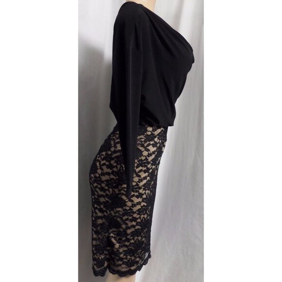 "COLDWATER CREEK" BLACK/BEIGE LACE SKIRT CAREER CASUAL SHEATH DRESS SIZE: 4 NWT - Picture 4 of 6